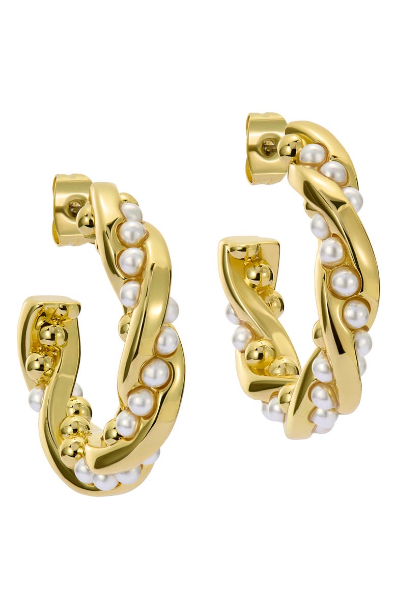 Ted Baker Tiyaa Twisted Faux Pearl Hoop Earrings, Main, color, Gold Tone Pearl