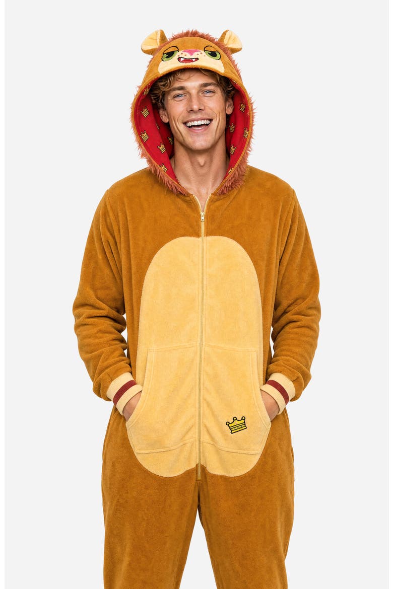 Lion Hooded Fleece Jumpsuit, Alternate, color, ORANGE
