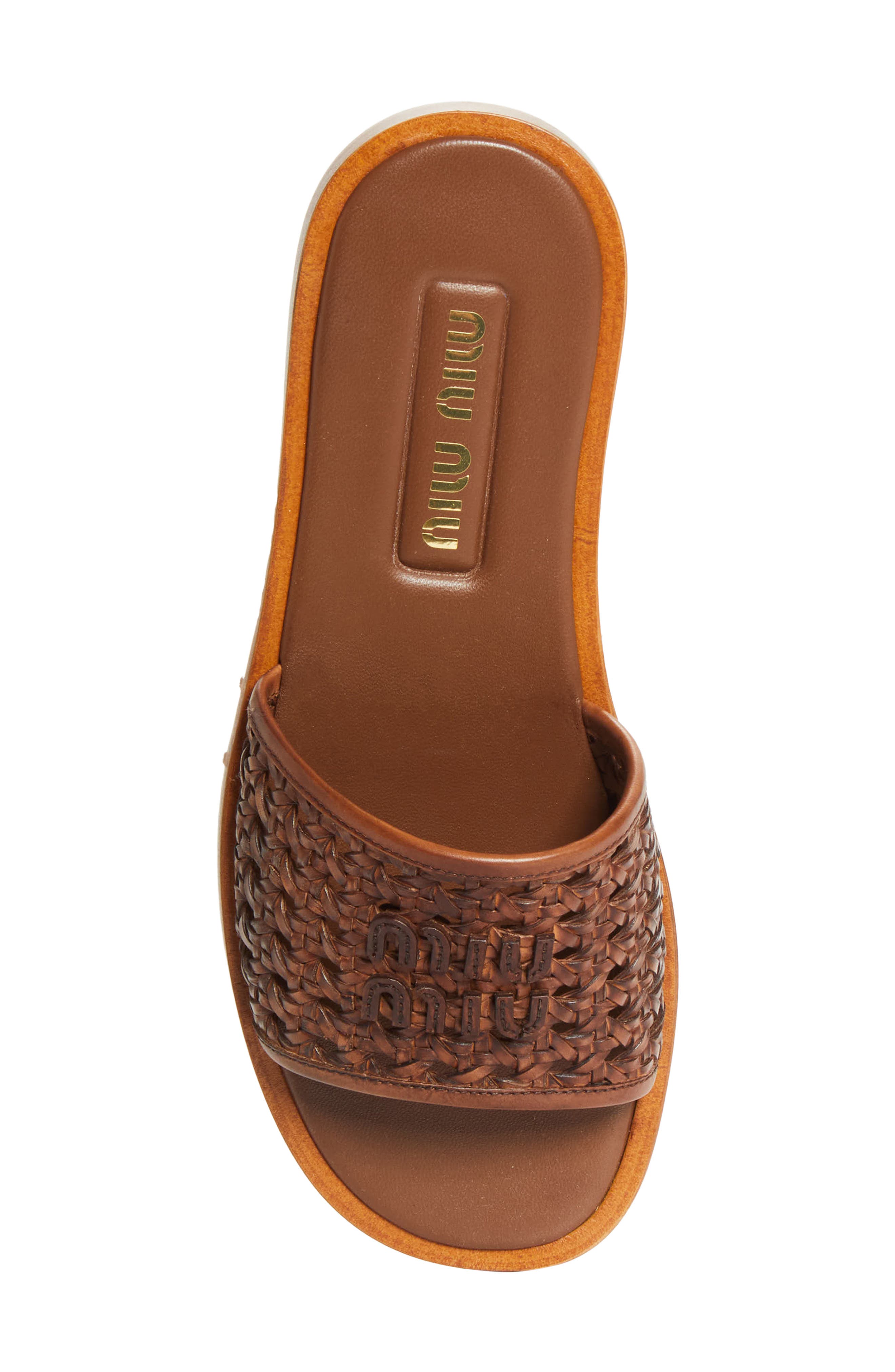 Miu Miu Woven Slide Sandal, Alternate, color, Cognac