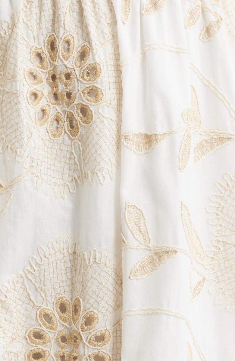 Anne Klein Embroidered Eyelet Cotton Ruffle Dress, Alternate, color, Egret/ Desert Tan