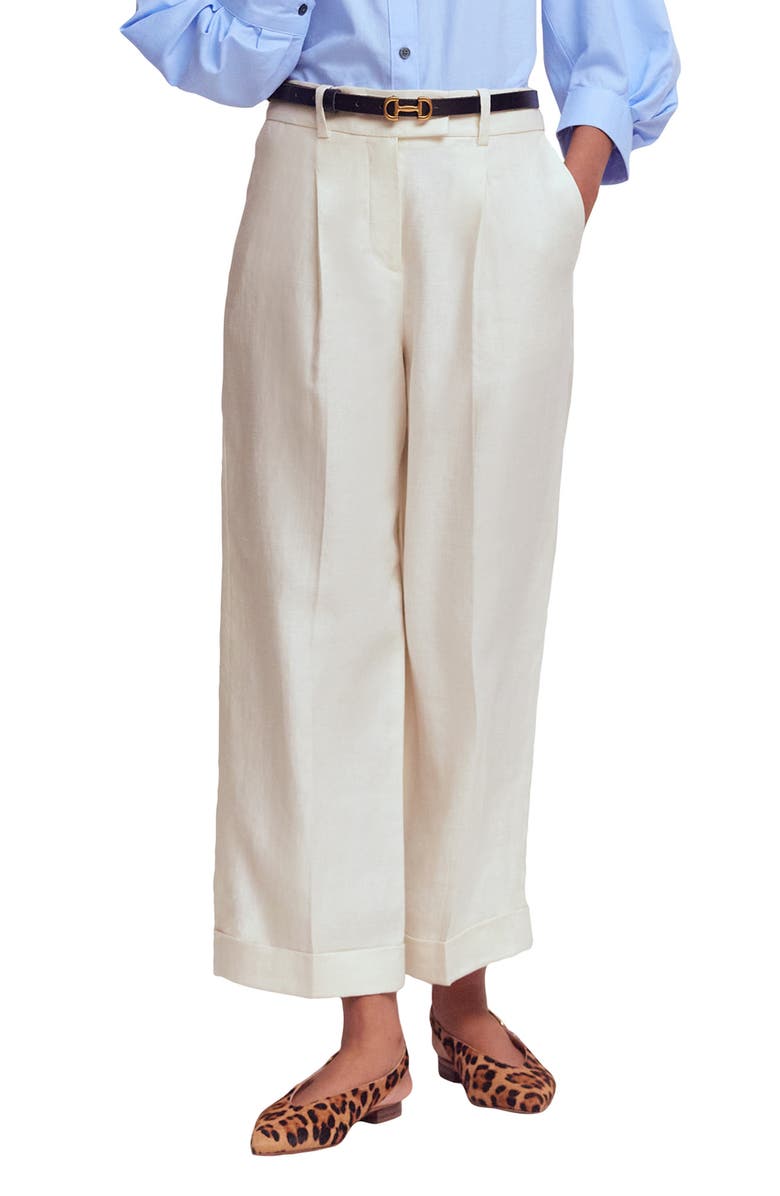Boden Chiswick Crop Linen Pants, Main, color, Ivory