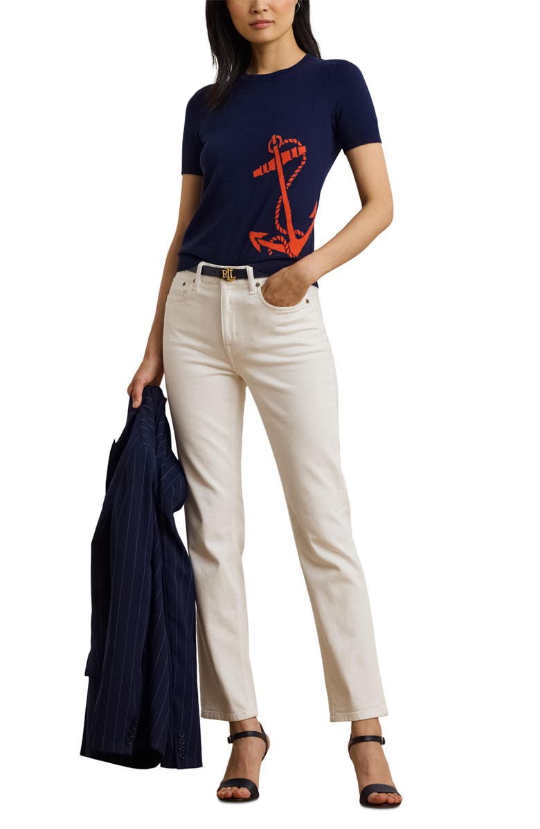 Lauren Ralph Lauren Intarsia Anchor Short Sleeve Cotton & Modal Sweater, Alternate, color, 