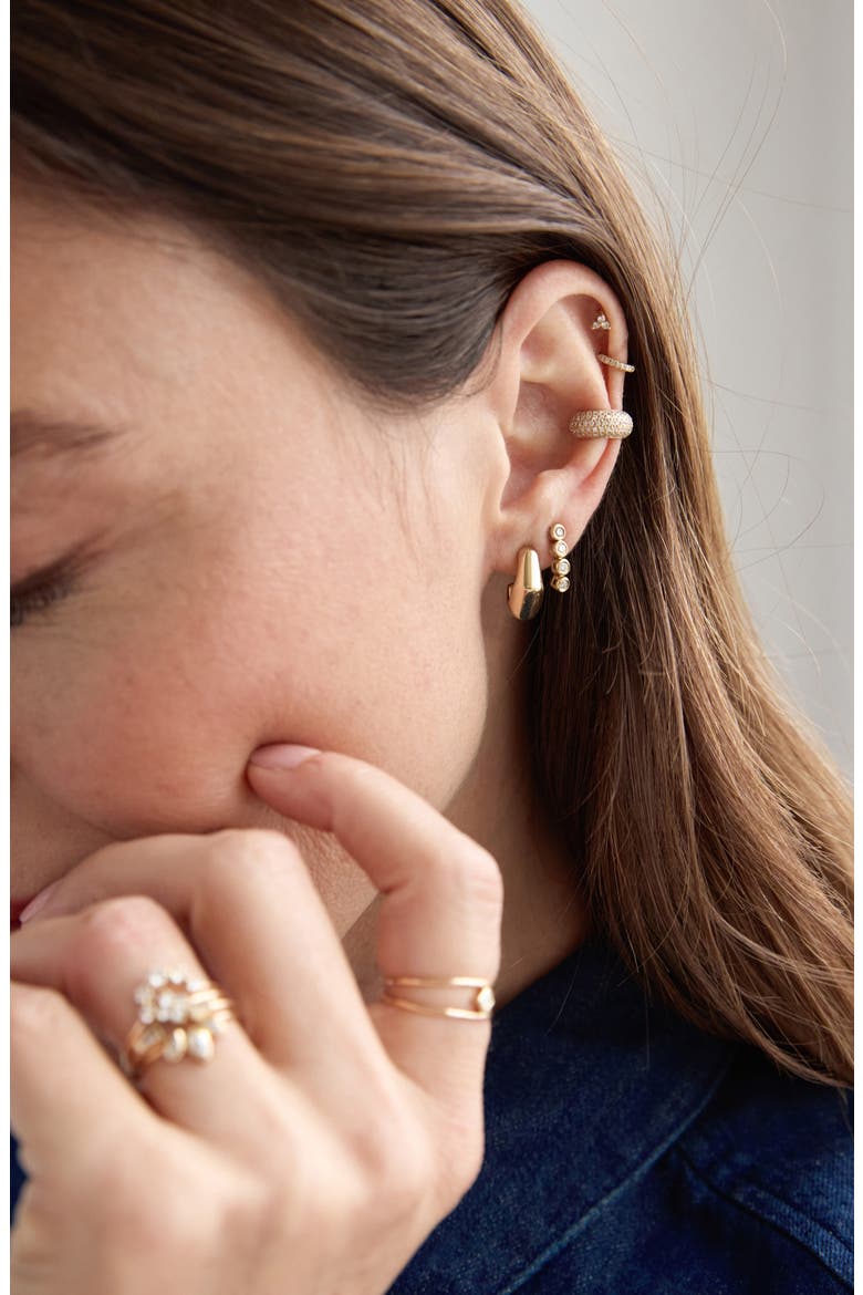14K Yellow Gold Bamboo Huggie Hoop Earrings, Alternate, color, YELLOW GOLD