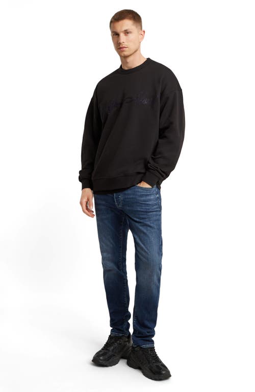 G-star Chenille G-script Loose Organic Cotton Crewneck Sweatshirt In Dark Black