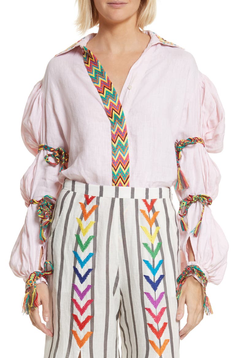 Lillian Bubble Sleeve Linen Shirt, Main, color, BABY PINK