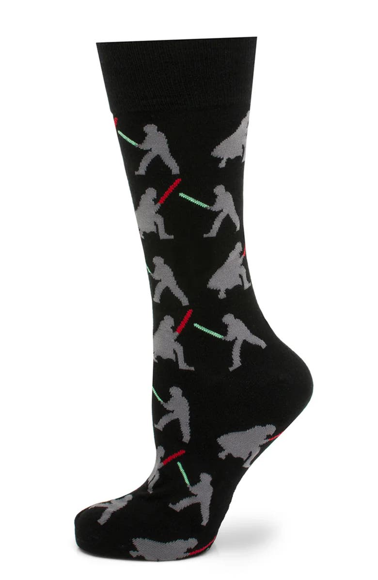 Cufflinks, Inc. Darth Vader Luke Lightsaber Battle Crew Socks & Lapel Pin Gift Set, Alternate, color, Multi
