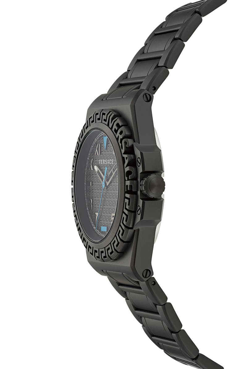 Versace Greca Reaction Bracelet Watch, 44mm, Alternate, color, Black