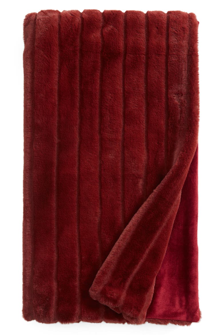 at Home Sheared Stripe Faux Fur Throw, Main, color, BURGUNDY ANDORRA