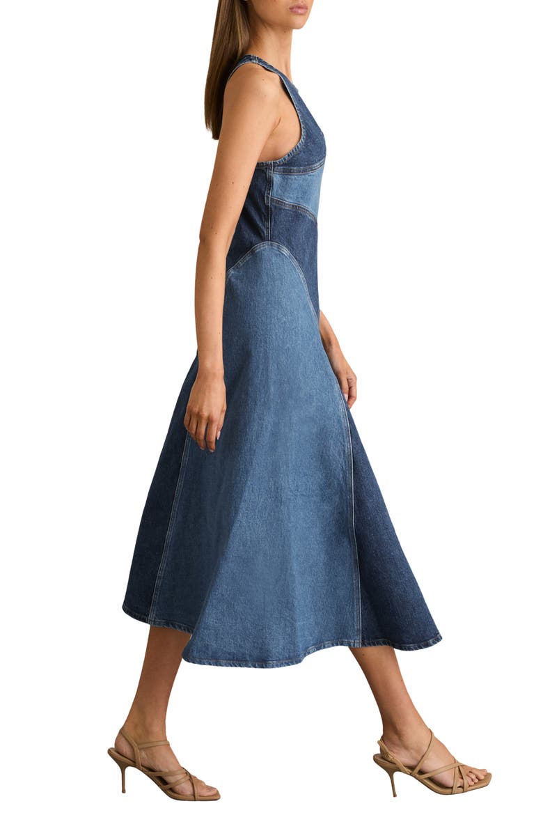 Wilder Colorblock Denim Panel Midi Dress, Alternate, color, INDIGO