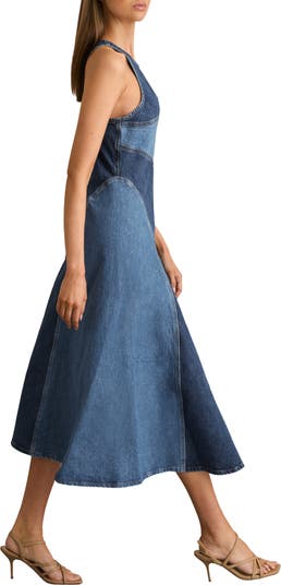Reiss Wilder Colorblock Denim Panel Midi Dress | Nordstrom