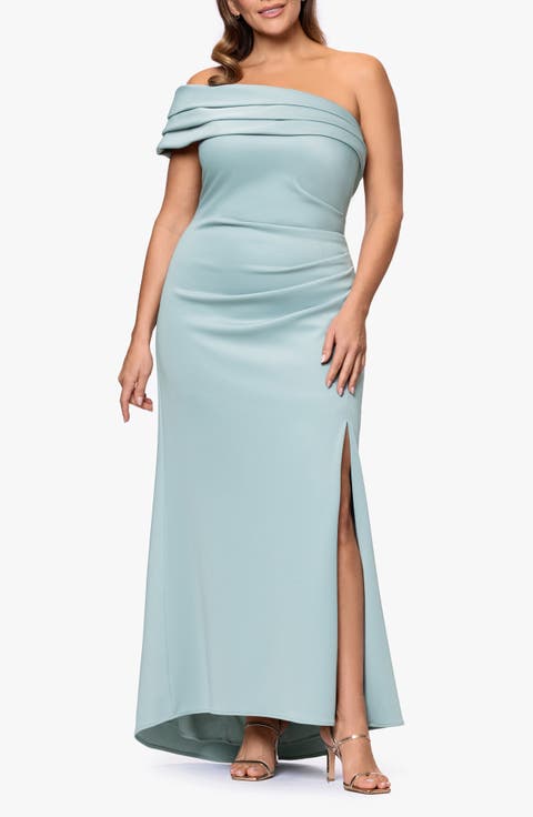 Pleated One-Shoulder Mermaid Gown (Plus)