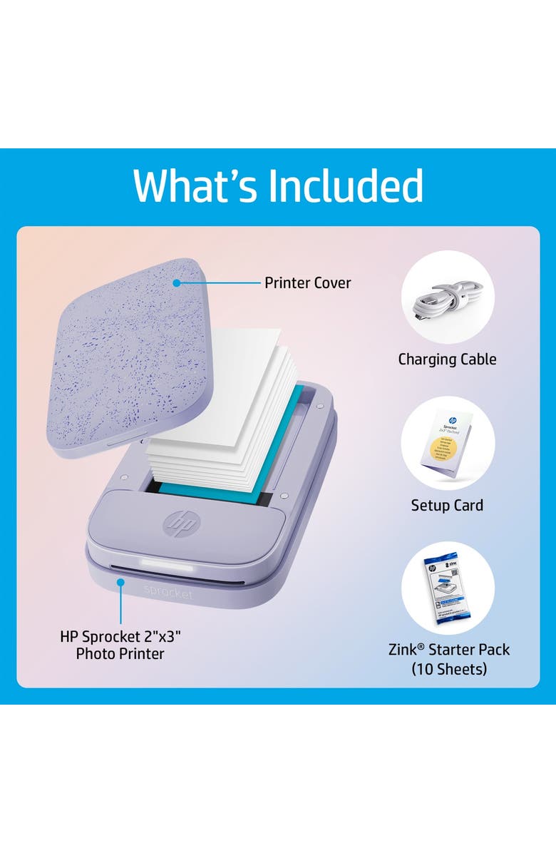 HP Sprocket Portable 2x3 Instant Photo Printer, Prints From iOS or Android Devices, Alternate, color, Purple