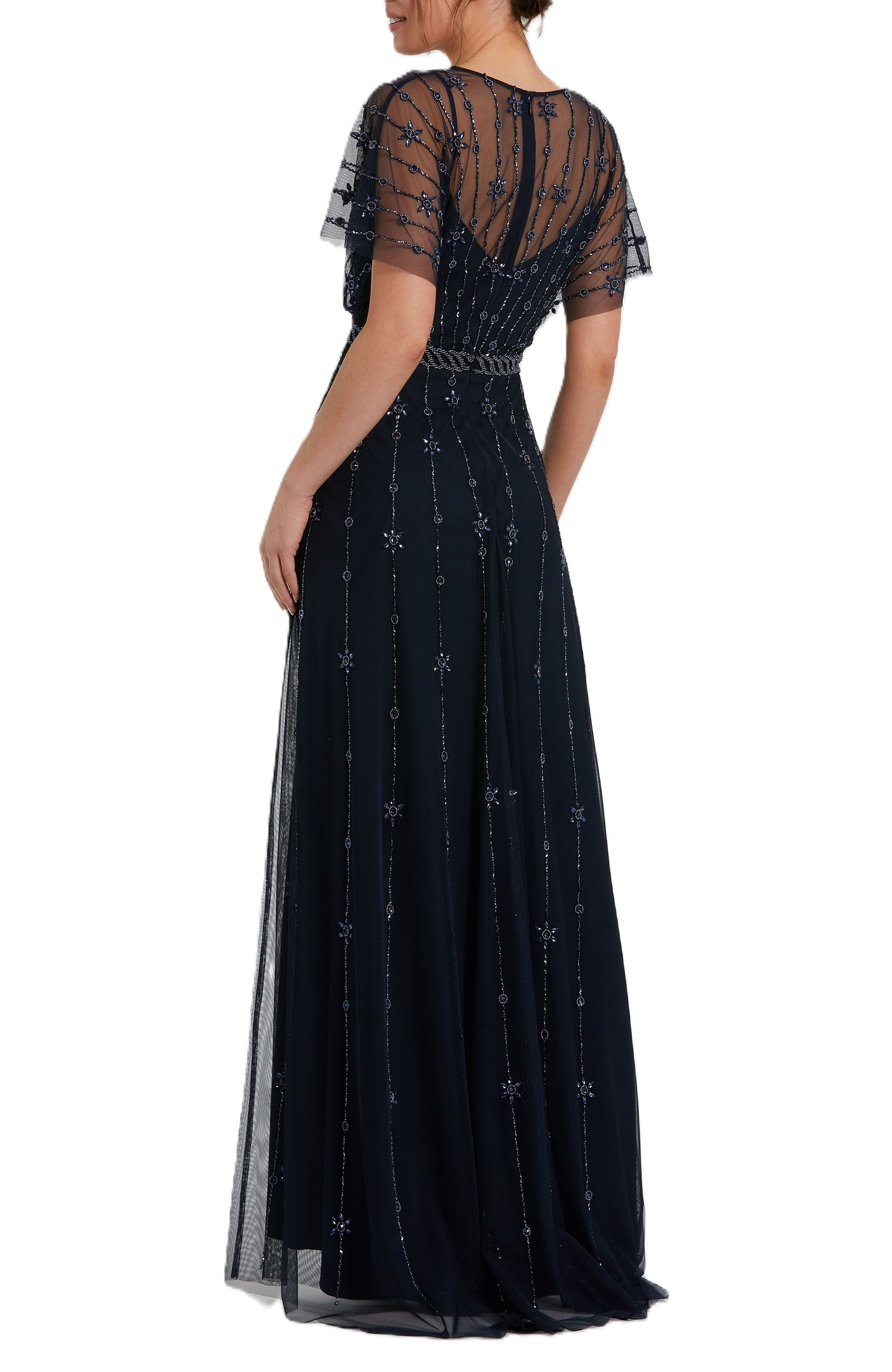 V Neck Embellished Flutter Sleeve A Line Gown - image 2