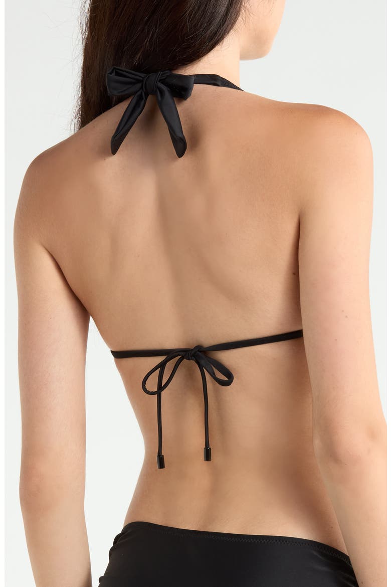 Halter Triangle Bikini Top, Alternate, color, BLACK