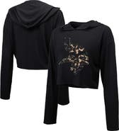 Majestic Threads Women's Majestic Threads Black Minnesota Vikings Leopard Cropped Pullover Hoodie