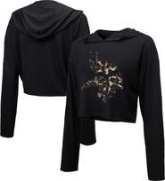 Majestic Threads Women's Majestic Threads Black Minnesota Vikings Leopard Cropped Pullover Hoodie