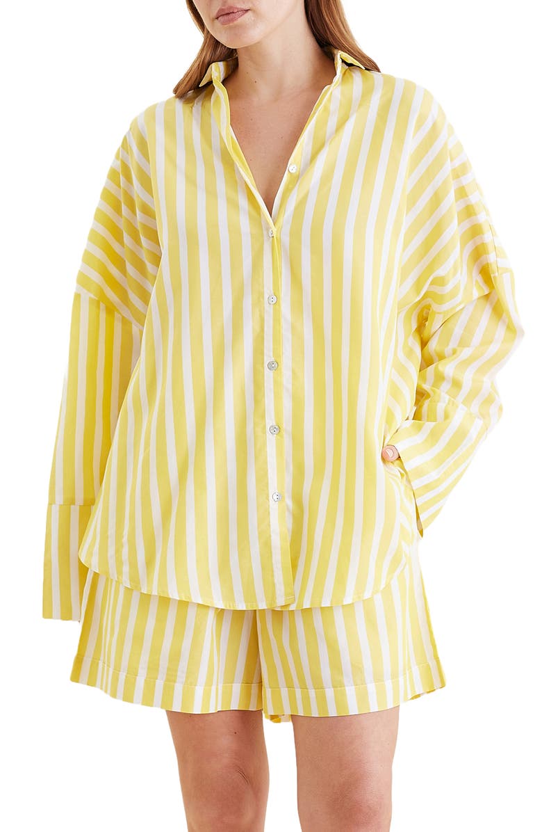 Papinelle Amelia Stripe Short Pajamas, Main, color, Daisy / White Stripe