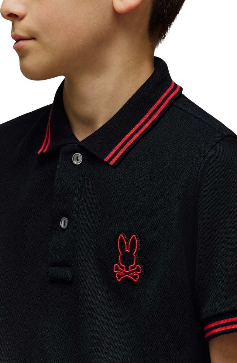 Psycho Bunny Kids' Sayer Bunny Pima Cotton Piqué Polo, Alternate, color, Black