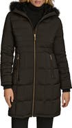 Donna Karan New York Water Resistant Puffer Coat with Faux Fur Trim