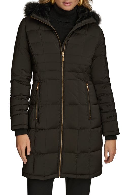 Donna Karan New York Water Resistant Puffer Coat With Faux Fur Trim In Green