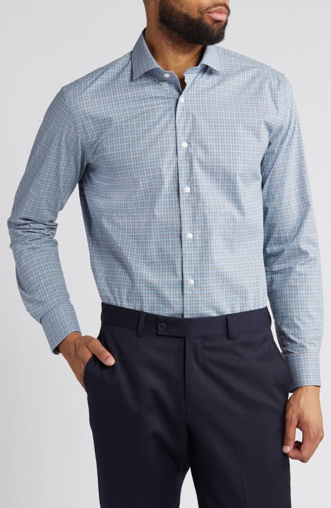 Carmello Trim Fit Tech-Smart CoolMax® Check Dress Shirt (Regular, Big & Tall)