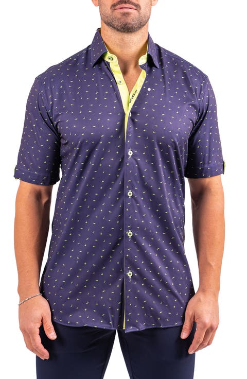 Galileo Resistance Shark Print Short Sleeve Button-Up Shirt