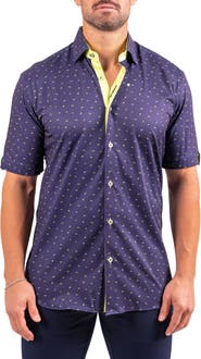 Maceoo Galileo Resistance Shark Print Short Sleeve Button-Up Shirt