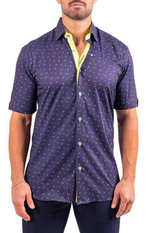 Maceoo Galileo Resistance Shark Print Short Sleeve Button-up Shirt