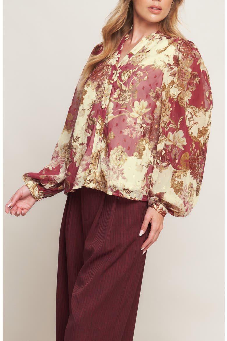Balloon Sleeve Print Blouse, Alternate, color, IVORY WINE