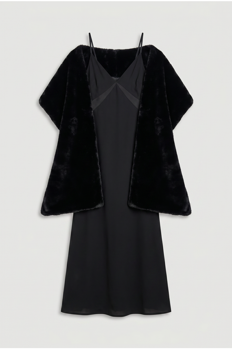 Faux Fur Shawl, Alternate, color, Black