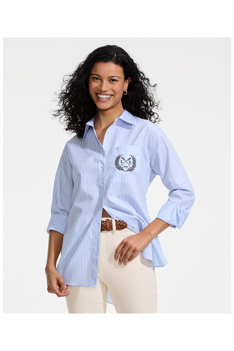No Iron Oversized Poplin Extra Long Tunic, Alternate, color, Le Crest/Blue Stripe