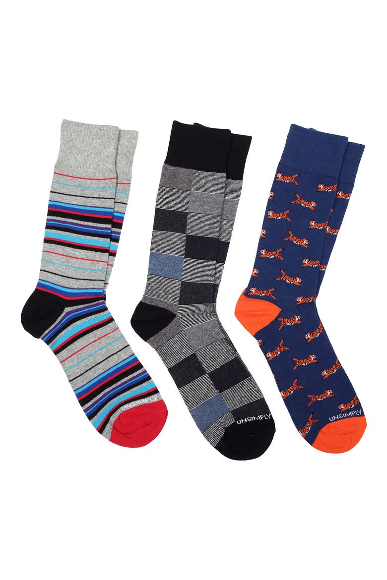 3-Pack Assorted Crew Socks, Main, color, MULTI GRAY