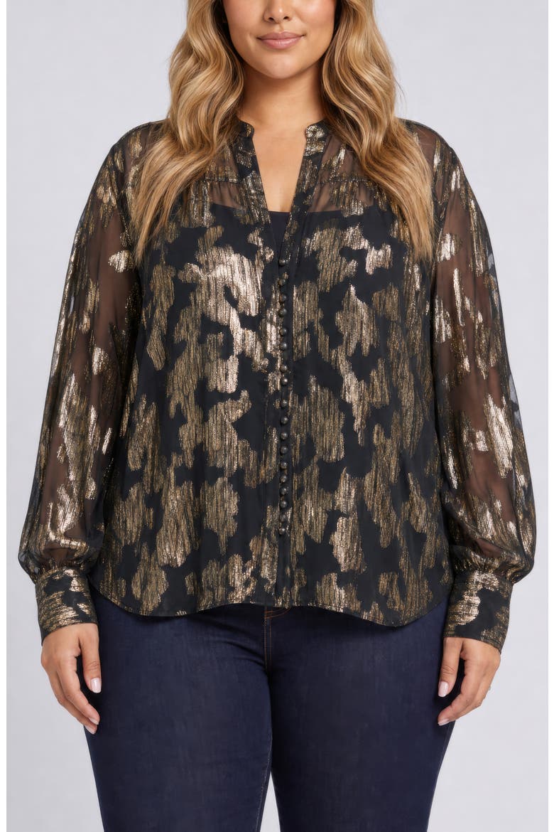 Anika Metallic Jacquard Blouse, Main, color, BLACK/ GOLD