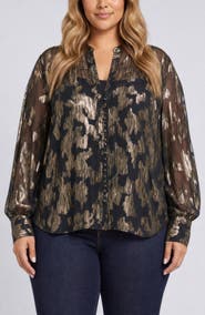 NYDJ Anika Metallic Jacquard Blouse