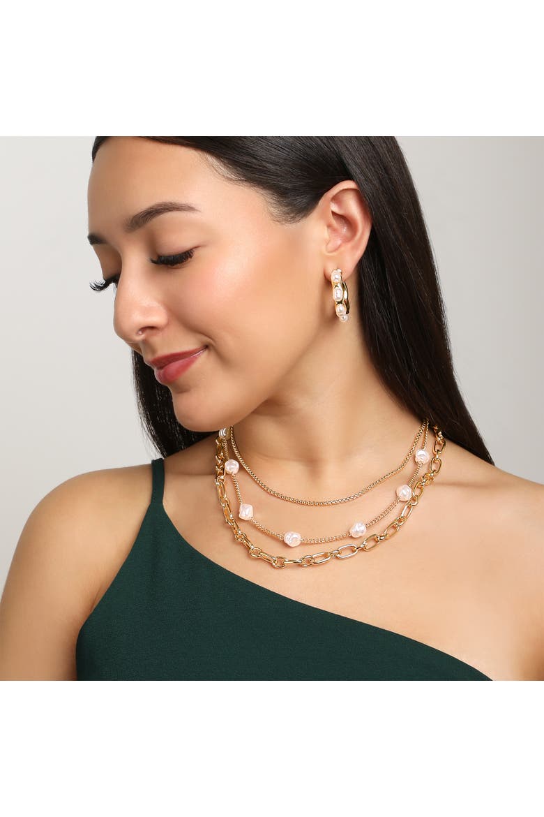 Layered Pearl Drop Chain Necklace, Alternate, color, Gold