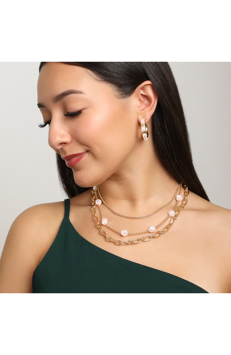 BCBG Generation Layered Pearl Drop Chain Necklace, Alternate, color, Gold