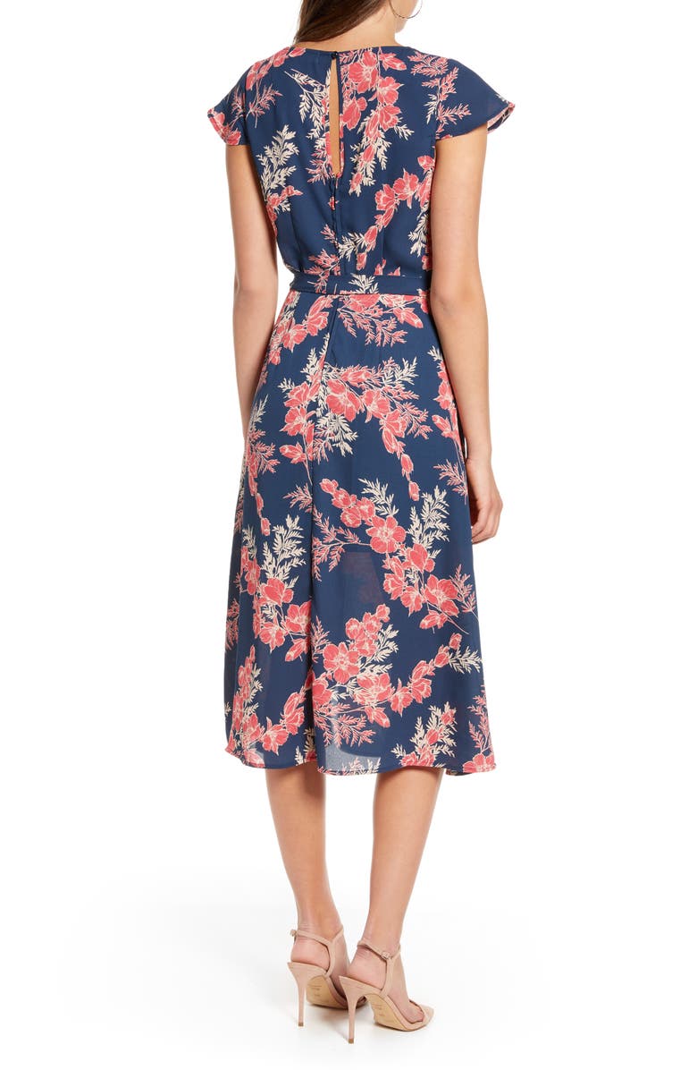 Row A Floral Surplice Midi Dress, Alternate, color, 