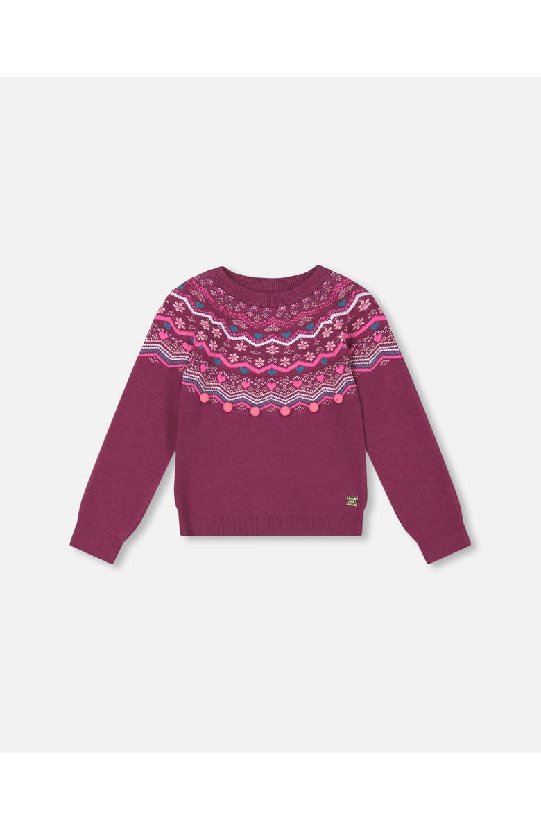 Deux par Deux Girl's Fairisle Sweater Burgundy, Main, color,