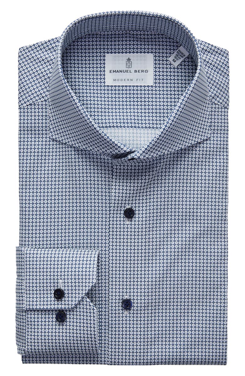 Emanuel Berg Geometric Poplin Modern Fit Stretch Dress Shirt, Main, color, Medium Blue