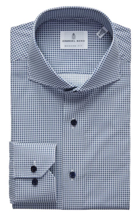 Geometric Poplin Modern Fit Stretch Dress Shirt