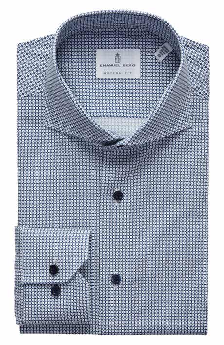 Emanuel Berg Geometric Poplin Modern Fit Stretch Dress Shirt