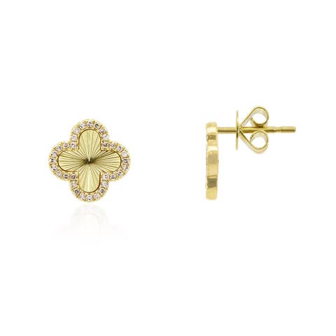 Fluted Gold Diamond Clover Stud Earrings