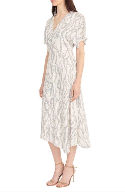 Maggy London Abstract Print Asymmetric Midi Dress In Ivory/charcoal
