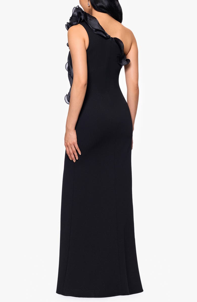 Betsy & Adam Organza Ruffle One-Shoulder Scuba Crepe Gown, Alternate, color, Black