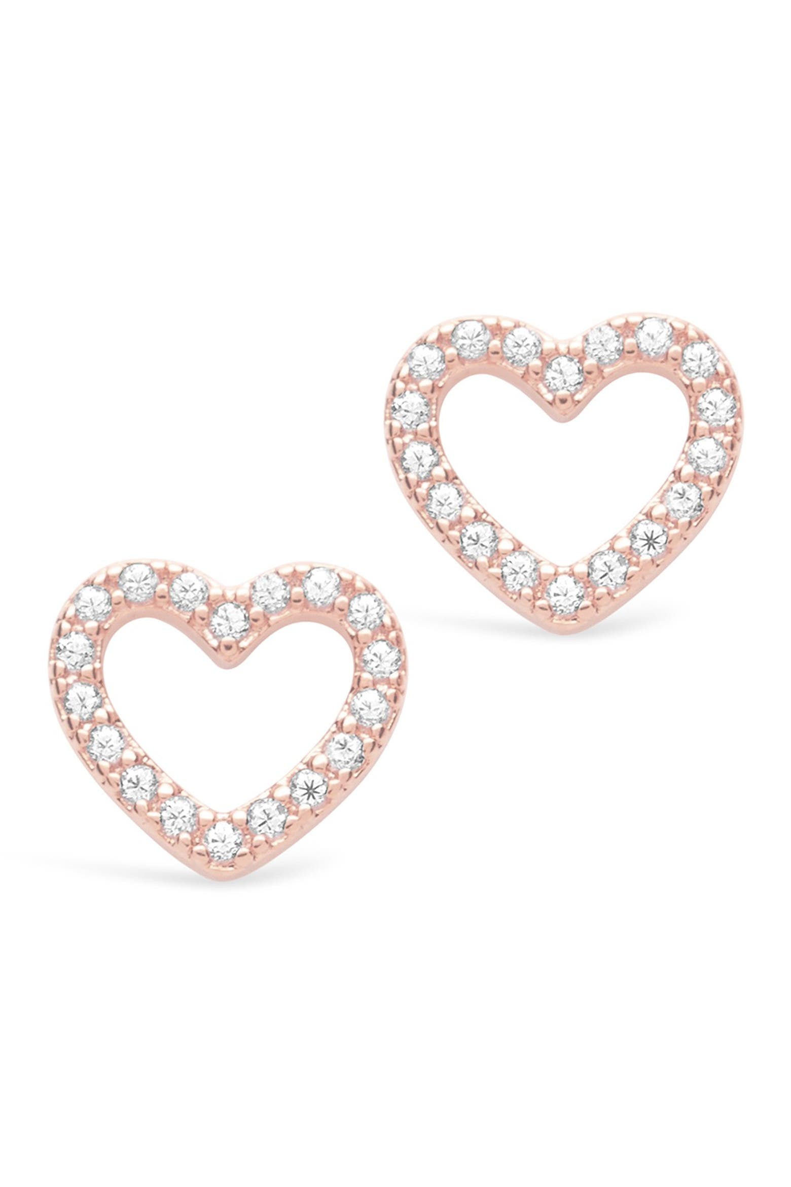 Spread Out Roses Sterling Forever 14K Rose Gold Vermeil CZ Heart Stud Earrings (Women ...