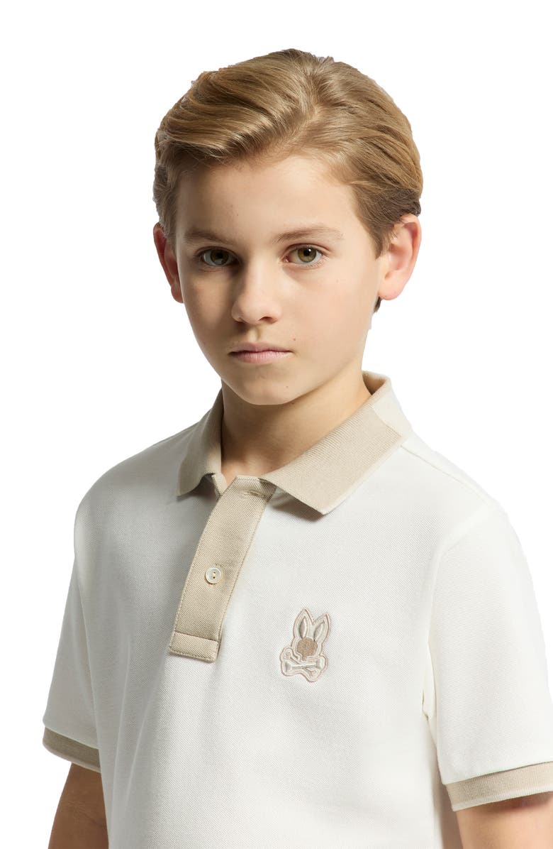 Psycho Bunny Kids' New Castle Cotton Pique Polo, Alternate, color, Ecru
