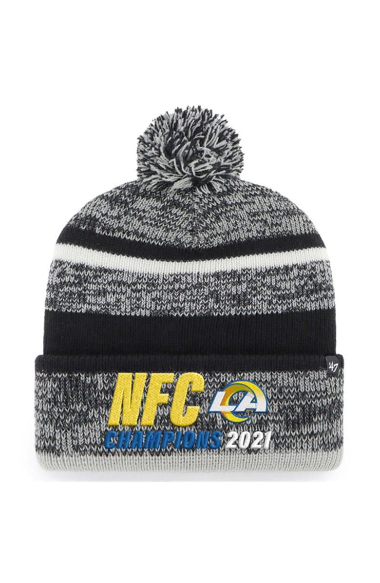 '47 Men's '47 Heathered Black Los Angeles Rams 2021 NFC Champions Northward Cuffed Pom Knit Hat, Main, color, 