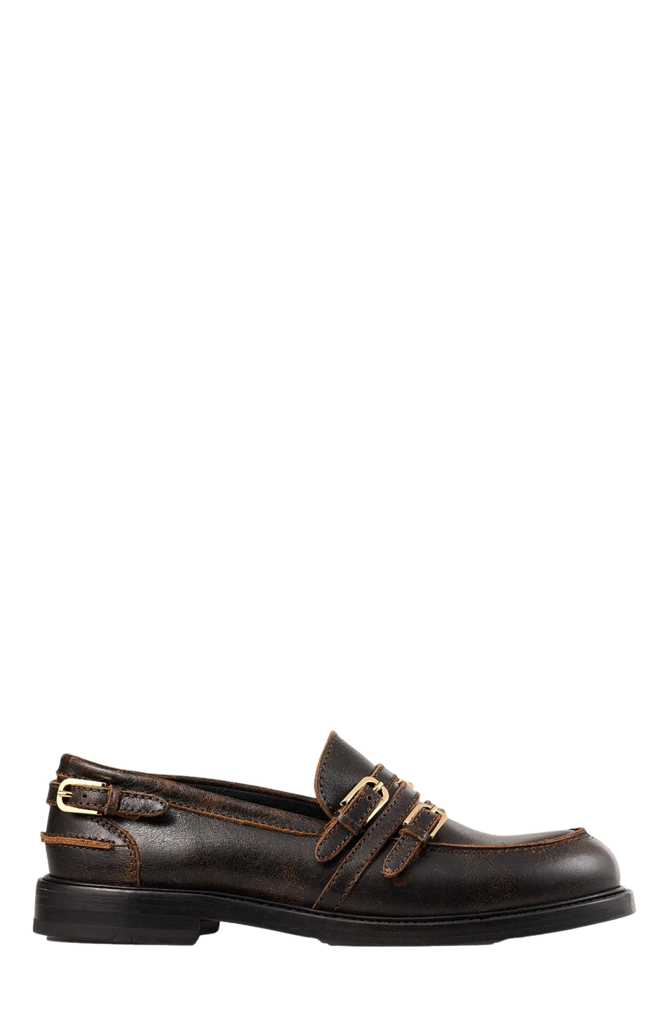 SANDRO Distressed leather loafers, Main, color, 