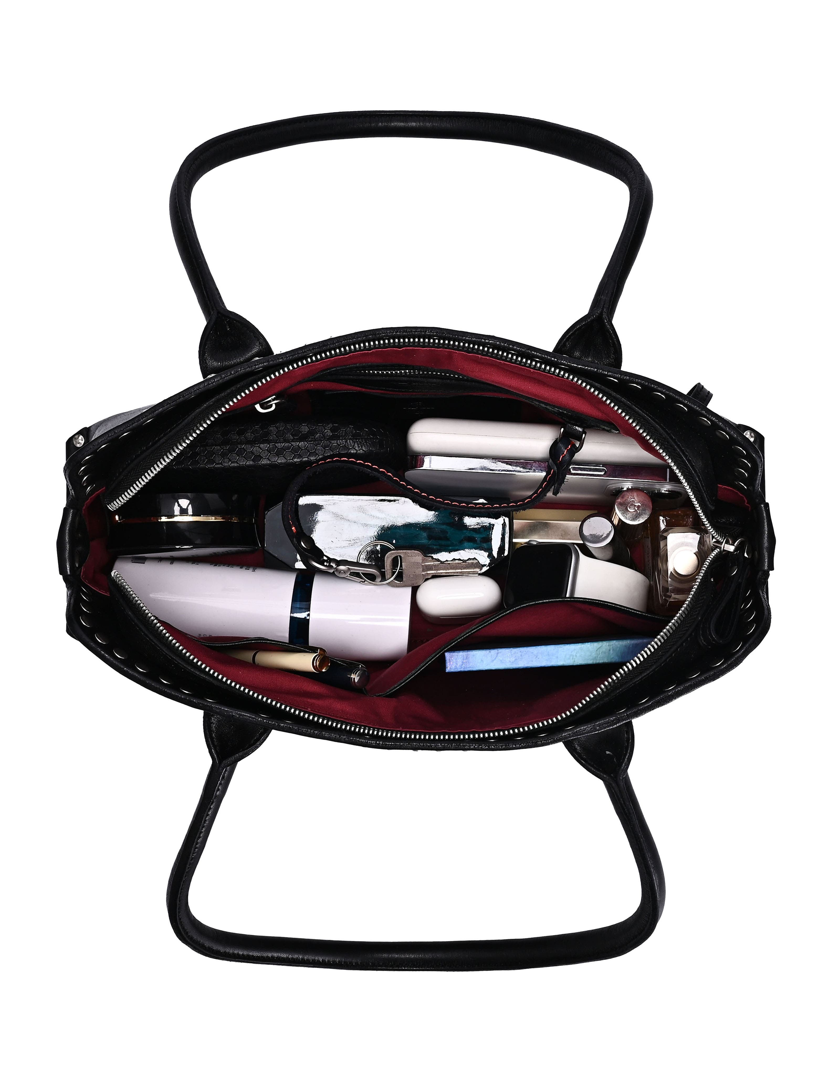 OLD TREND Soul Genuine Leather Studded Structured Shoulder Bag, Alternate, color, Black