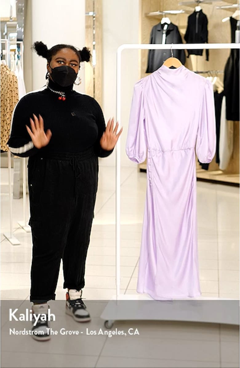 Pleated Cowl Neck Satin Midi Dress, sales video thumbnail